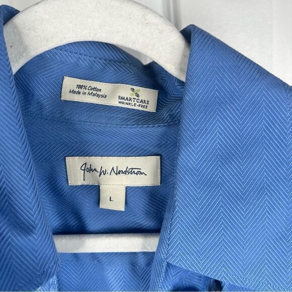 Sz L John W. Nordstrom Blue Chevron Textured Dress Shirt $135 MSRP - Picture 9 of 10